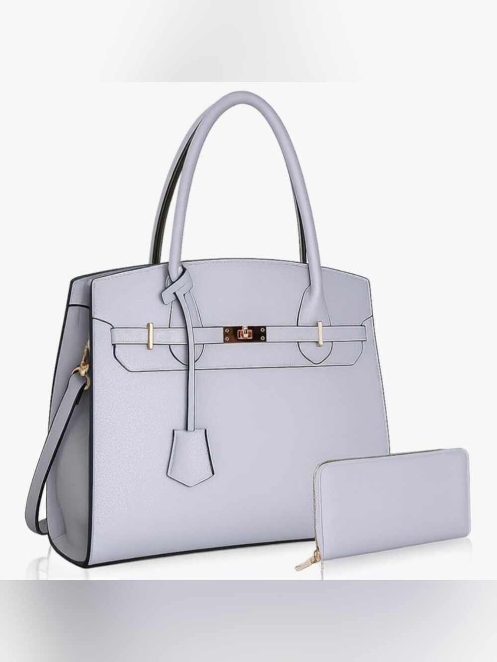 2pcs Classic Vegan Leather Structured Handbag with Wallet